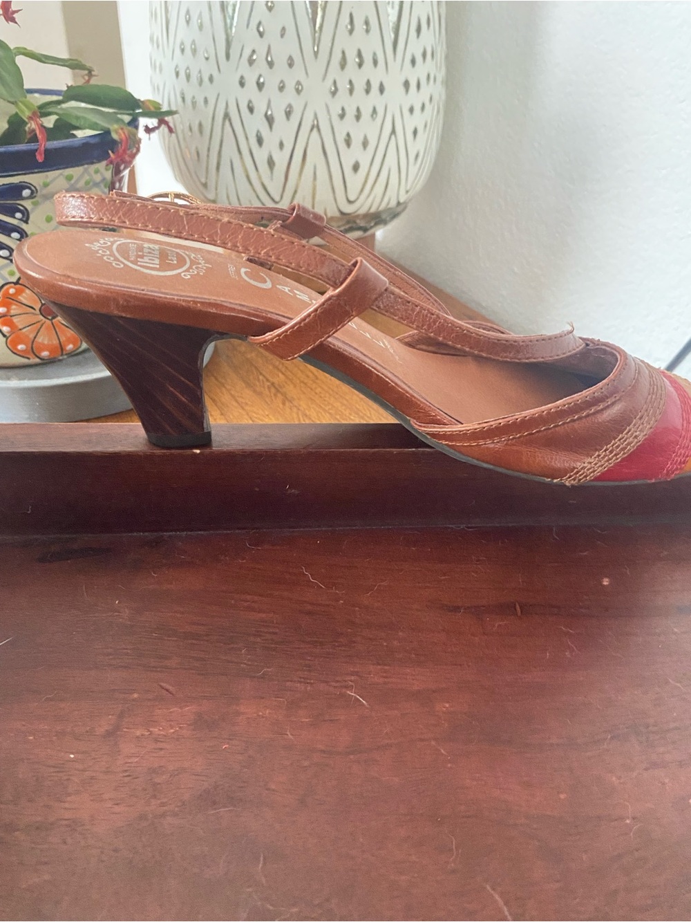 Jeffrey Campbell Brown Leather Slingback Sandals with Red & Yellow Chevron - Picture 4 of 6